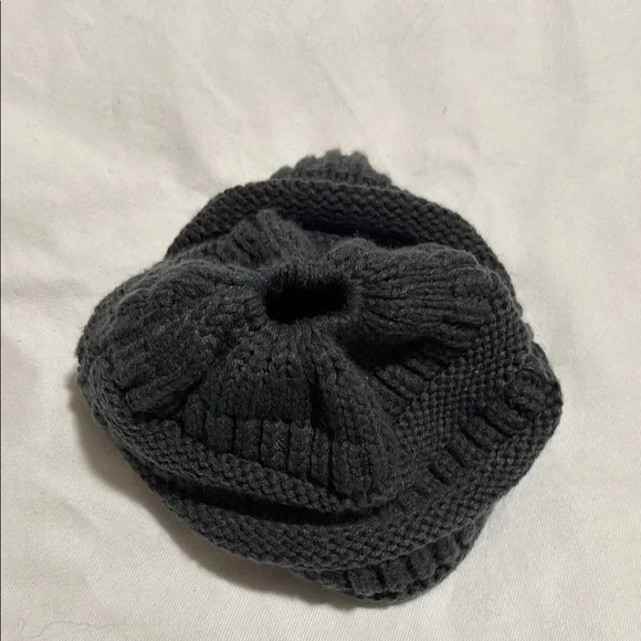 C.C Pony Tail Black Knit Beanie - Picture 2 of 4